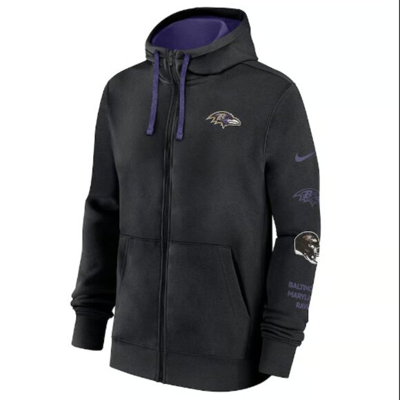 Men's Nike Black Baltimore Ravens Club Full-Zip Hoodie Jacket - Picture 2 of 12